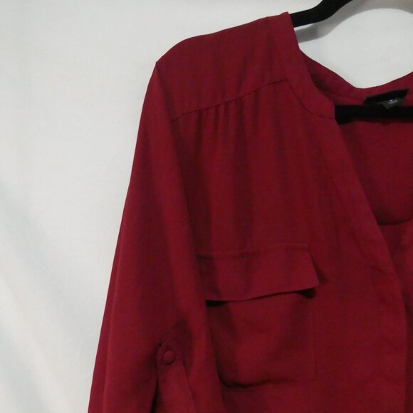 TORRID - Harper | size 2 | Chic Burgundy Blouse | Roll-Up Sleeves | Pockets - Picture 3 of 16